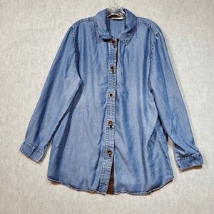 Soft Surroundings Shirt Womens Blue Denim Tencel Metal Closure Chambray Collared